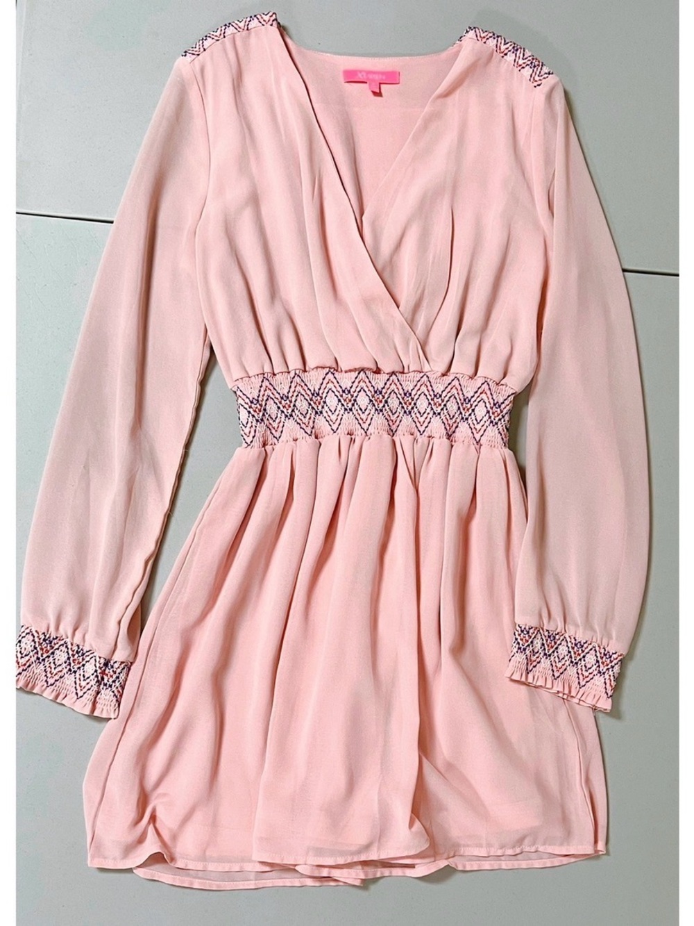 Xtaren Pink Pastel Geometric Print Banded Long Sleeve Mini Dress Size M 🌷 #boho
